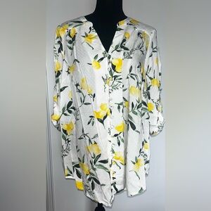 Torrid Yellow and Green Boxy Blouse with Mandarin Collar